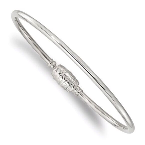 Elegant Sterling Silver Reflections Bead Bangle with Secure Bead Clasp - Picture 1 of 3